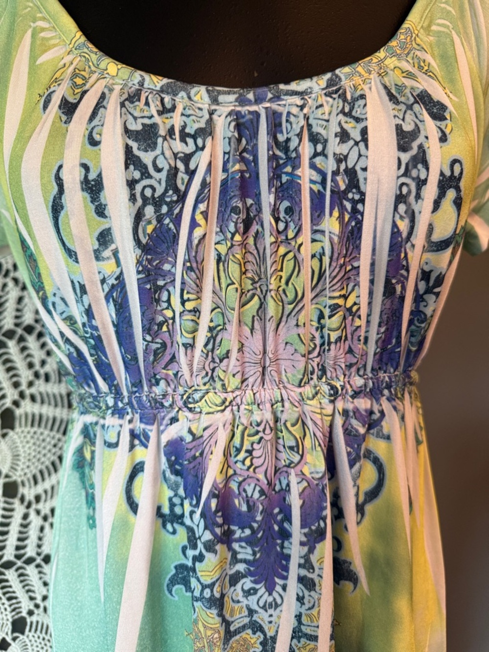 Kiara Pastel Green and Blue Printed Dress - Picture 2 of 5